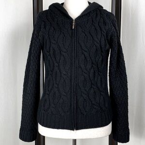 Inis Crafts 100% Merino Wool Black Cardigan Cable Knit Size S